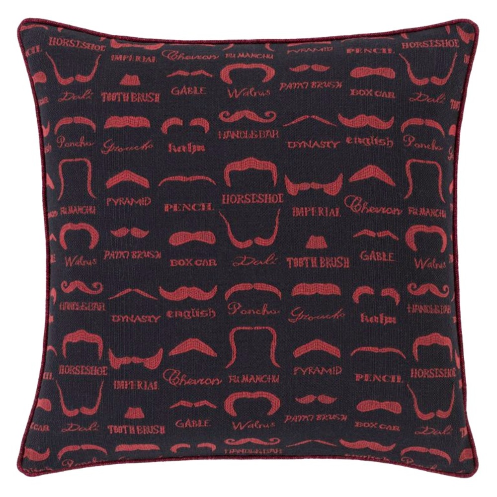 WTS1818 Surya Wax That Stache 18 X 18 Black & Red Throw Pillow NEW!